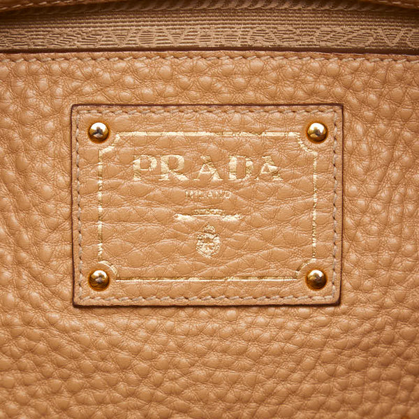 プラダ ロゴ ゴールド金具 ボストンバッグ ショルダーバッグ 2WAY ベージュ レザー レディース PRADA 【中古】