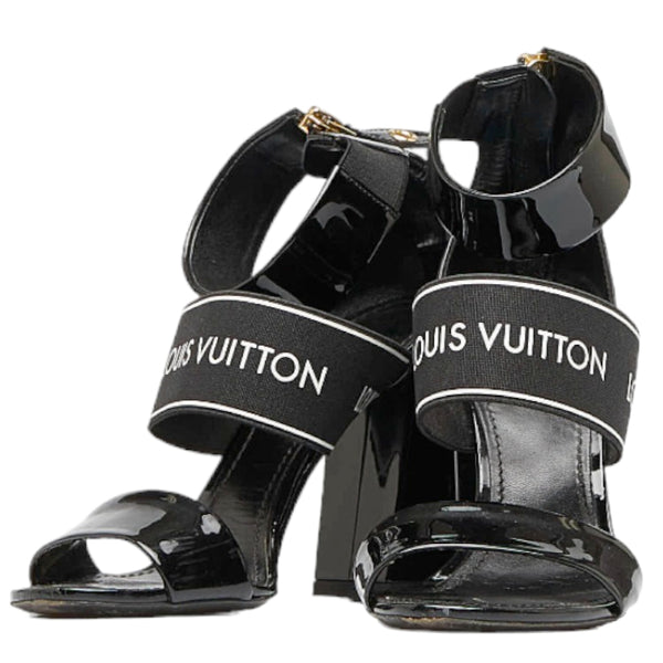 ルイ ヴィトン ミュール サンダル ブラック パテントレザー ナイロン レディース LOUIS VUITTON 【中古】