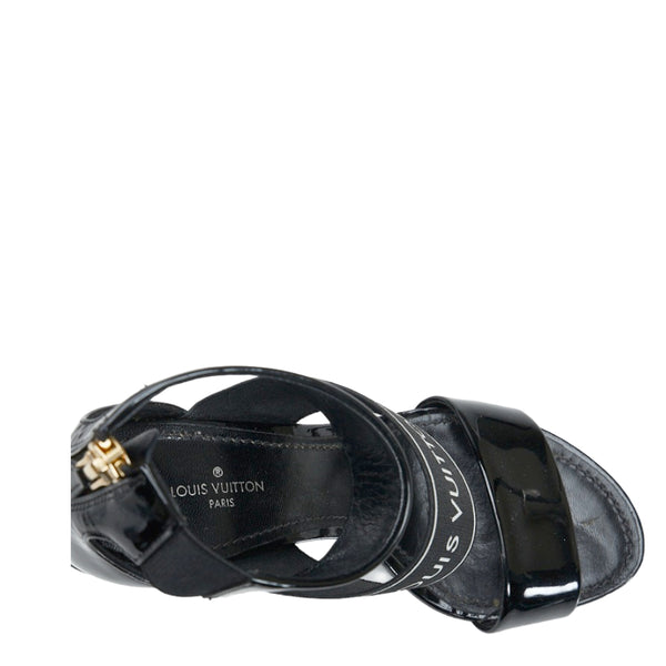 ルイ ヴィトン ミュール サンダル ブラック パテントレザー ナイロン レディース LOUIS VUITTON 【中古】