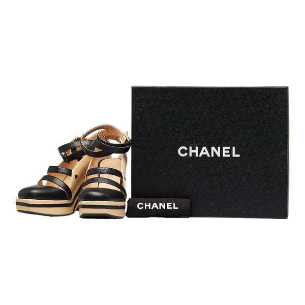 シャネル ココマーク パンプス ブラック ベージュ レザー レディース CHANEL 【中古】