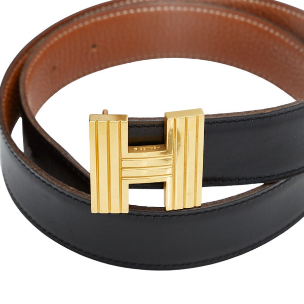 エルメス コンスタンス H リバーシブル ベルト ブラック  ブラウン ゴールド レザー レディース HERMES 【中古】