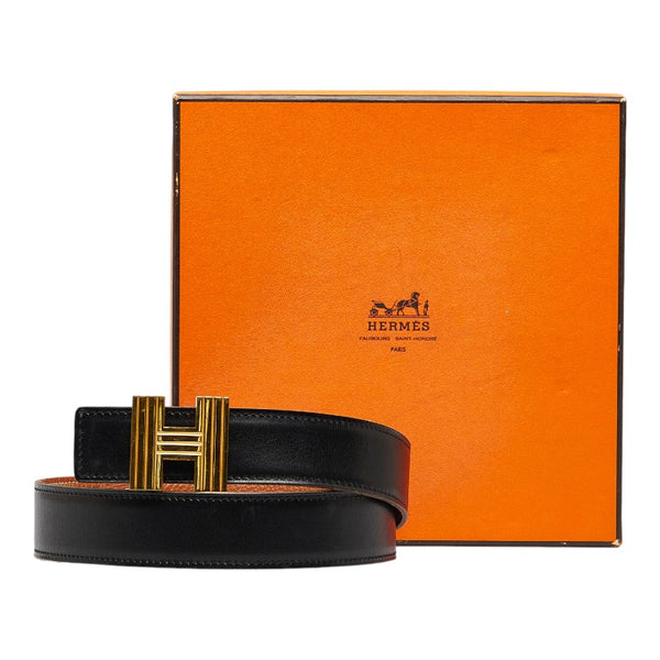 エルメス コンスタンス H リバーシブル ベルト ブラック  ブラウン ゴールド レザー レディース HERMES 【中古】