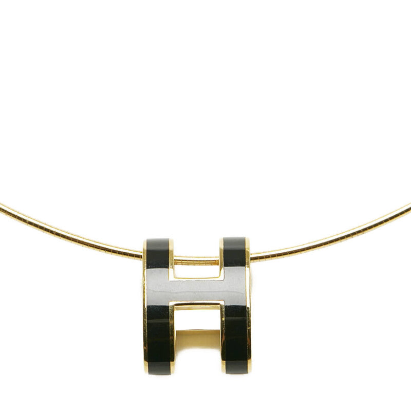 エルメス ポップアッシュ Hキューブ Hロゴ ネックレス ゴールド ブラック メッキ レディース HERMES 【中古】