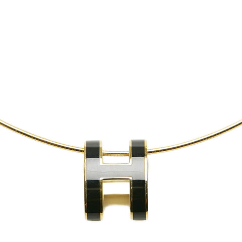 エルメス ポップアッシュ Hキューブ Hロゴ ネックレス ゴールド ブラック メッキ レディース HERMES 【中古】