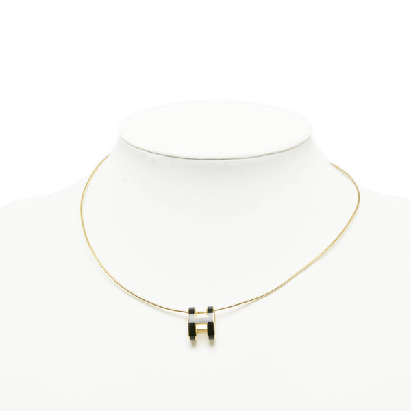 エルメス ポップアッシュ Hキューブ Hロゴ ネックレス ゴールド ブラック メッキ レディース HERMES 【中古】