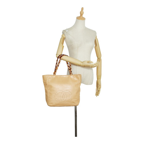 シャネル ココマーク プラチェーン トートバッグ ショルダーバッグ ベージュ ラムスキン レディース CHANEL 【中古】