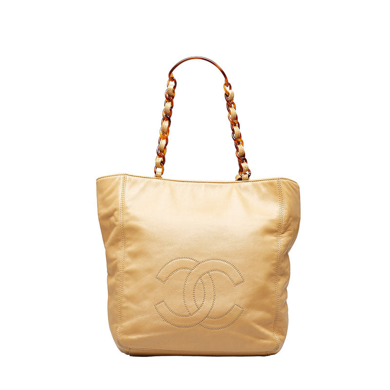 シャネル ココマーク プラチェーン トートバッグ ショルダーバッグ ベージュ ラムスキン レディース CHANEL 【中古】