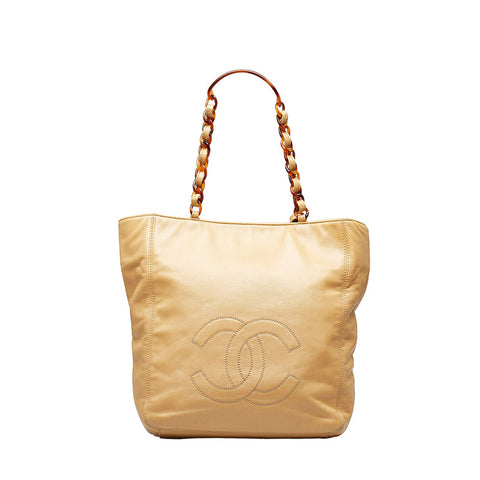 シャネル ココマーク プラチェーン トートバッグ ショルダーバッグ ベージュ ラムスキン レディース CHANEL 【中古】