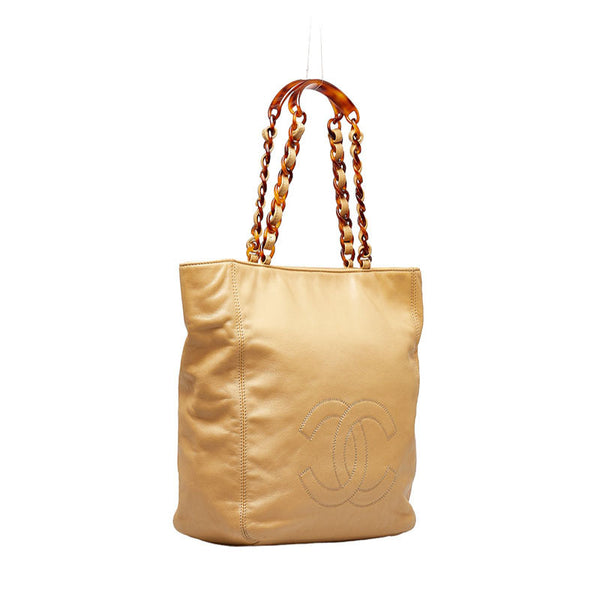 シャネル ココマーク プラチェーン トートバッグ ショルダーバッグ ベージュ ラムスキン レディース CHANEL 【中古】