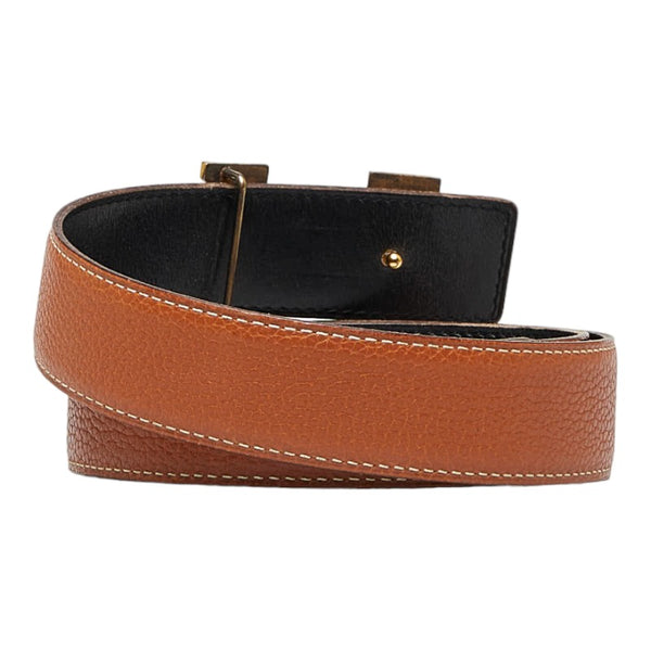 エルメス コンスタンス H リバーシブル ベルト ブラウン ブラック ゴールド レザー レディース HERMES 【中古】