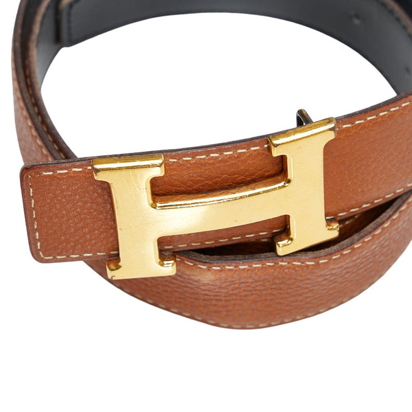 エルメス コンスタンス H リバーシブル ベルト ブラウン ブラック ゴールド レザー レディース HERMES 【中古】