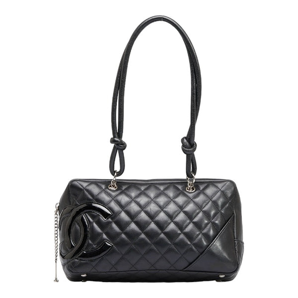 シャネル カンボン ハンドバッグ ショルダーバッグ ブラック レザー レディース CHANEL 【中古】