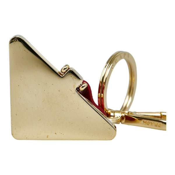 プラダ 三角プレート キーホルダー キーリング レッド ゴールド レザー メッキ レディース PRADA 【中古】