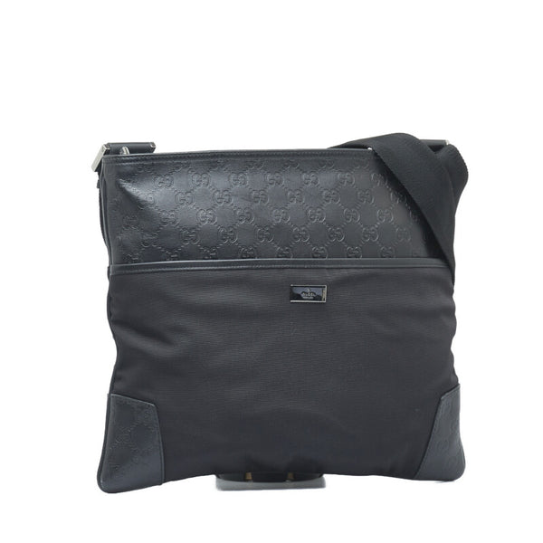 グッチ グッチシマ  斜め掛け ショルダーバッグ 161822 ブラック キャンバス レザー レディース GUCCI 【中古】