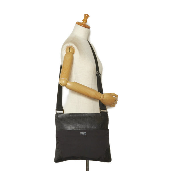 グッチ グッチシマ  斜め掛け ショルダーバッグ 161822 ブラック キャンバス レザー レディース GUCCI 【中古】