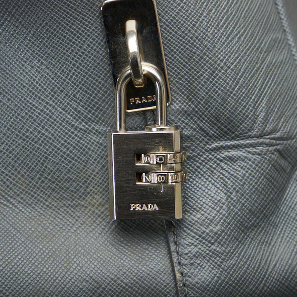 プラダ ビジネスバッグ ブリーフケース 書類カバン グレー レザー メンズ PRADA 【中古】