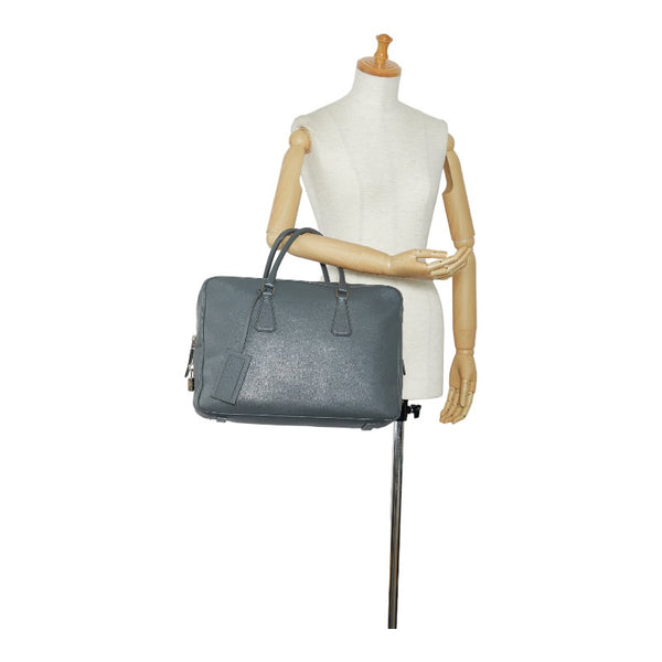 プラダ ビジネスバッグ ブリーフケース 書類カバン グレー レザー メンズ PRADA 【中古】