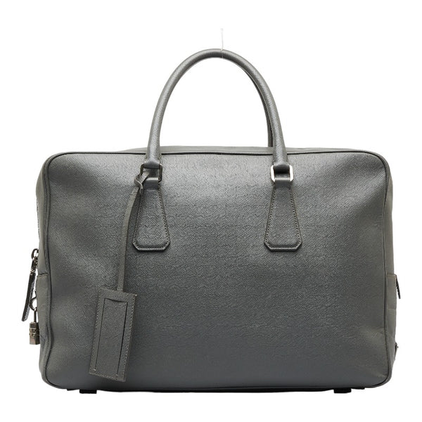 プラダ ビジネスバッグ ブリーフケース 書類カバン グレー レザー メンズ PRADA 【中古】