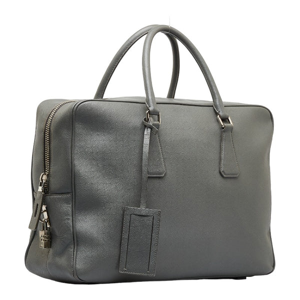 プラダ ビジネスバッグ ブリーフケース 書類カバン グレー レザー メンズ PRADA 【中古】