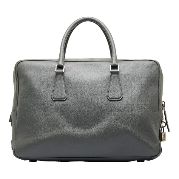 プラダ ビジネスバッグ ブリーフケース 書類カバン グレー レザー メンズ PRADA 【中古】