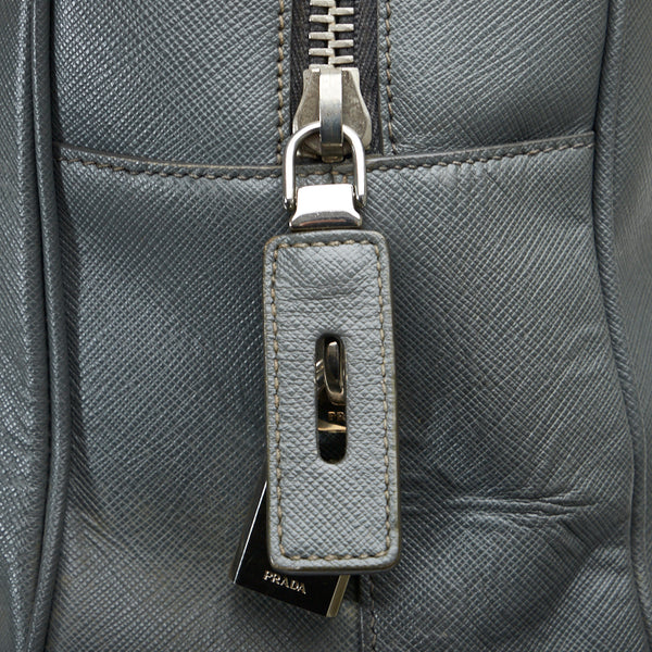 プラダ ビジネスバッグ ブリーフケース 書類カバン グレー レザー メンズ PRADA 【中古】