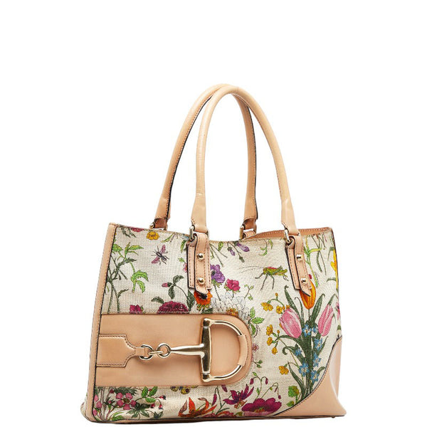 グッチ ハスラービット フローラ ハンドバッグ ショルダーバッグ 137385 ベージュ マルチカラー キャンバス レザー レディース GUCCI 【中古】