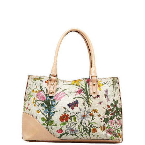 グッチ ハスラービット フローラ ハンドバッグ ショルダーバッグ 137385 ベージュ マルチカラー キャンバス レザー レディース GUCCI 【中古】