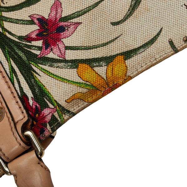 グッチ ハスラービット フローラ ハンドバッグ ショルダーバッグ 137385 ベージュ マルチカラー キャンバス レザー レディース GUCCI 【中古】