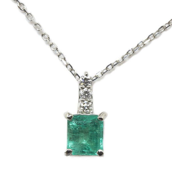 Pt900 プラチナ Pt850 プラチナ エメラルド0.51mm ダイヤ0.04ct ネックレス レディース 【中古】