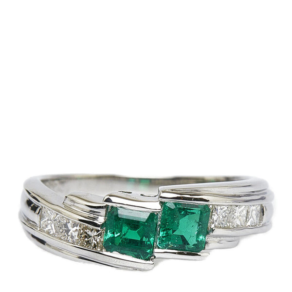 Pt900 プラチナ エメラルド0.68ct ダイヤ0.38ct リング 指輪 レディース 12.5号 【中古】
