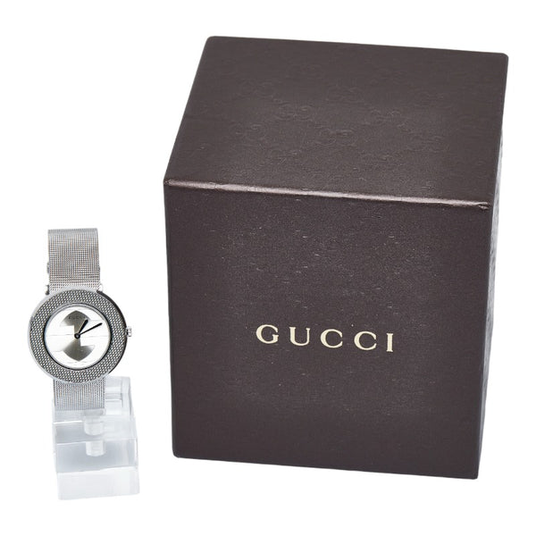グッチ Uプレイ チェンジベゼル 腕時計 YA129.4 クオーツ シルバー文字盤 ステンレススチール レディース GUCCI 【中古】