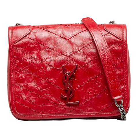 サンローラン YSL ニキ 斜め掛け チェーンショルダーバッグ 583103 レッド レザー レディース SAINT LAURENT 【中古】