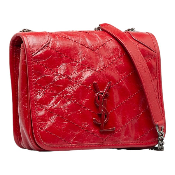 サンローラン YSL ニキ 斜め掛け チェーンショルダーバッグ 583103 レッド レザー レディース SAINT LAURENT 【中古】
