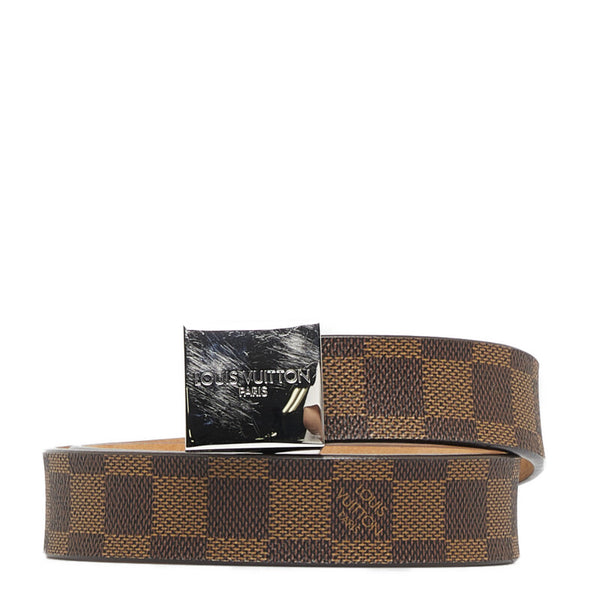 ルイ ヴィトン サンチュールキャレ 85/34 ベルト M6803 ブラウン シルバー PVC レザー レディース LOUIS VUITTON 【中古】
