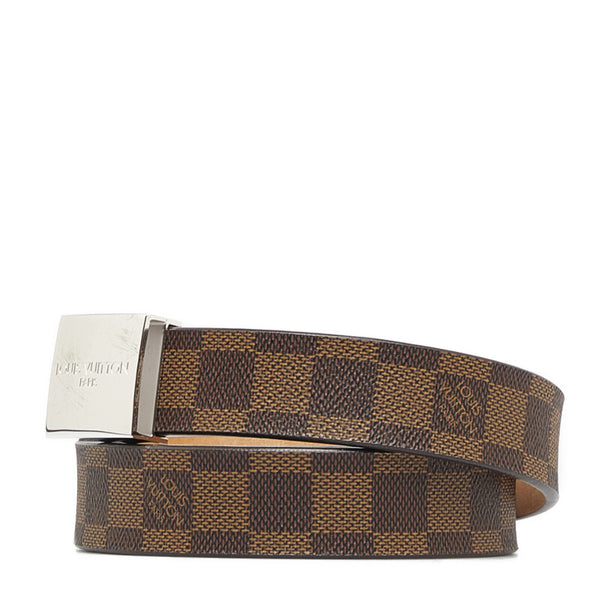 ルイ ヴィトン サンチュールキャレ 85/34 ベルト M6803 ブラウン シルバー PVC レザー レディース LOUIS VUITTON 【中古】
