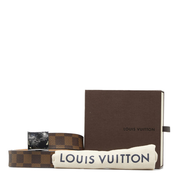 ルイ ヴィトン サンチュールキャレ 85/34 ベルト M6803 ブラウン シルバー PVC レザー レディース LOUIS VUITTON 【中古】