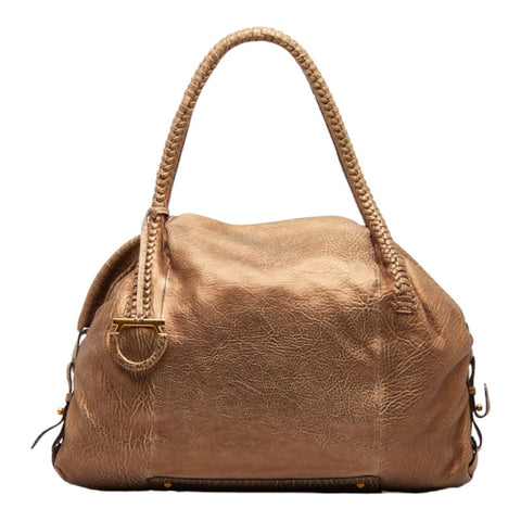 サルヴァトーレフェラガモ ガンチーニ ハンドバッグ ワンショルダーバッグ シャンパンゴールド レザー レディース Salvatore Ferragamo 【中古】