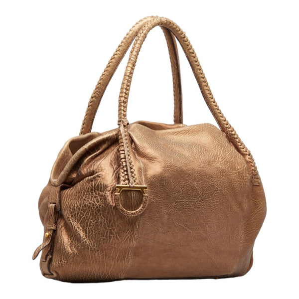 サルヴァトーレフェラガモ ガンチーニ ハンドバッグ ワンショルダーバッグ シャンパンゴールド レザー レディース Salvatore Ferragamo 【中古】