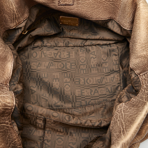 サルヴァトーレフェラガモ ガンチーニ ハンドバッグ ワンショルダーバッグ シャンパンゴールド レザー レディース Salvatore Ferragamo 【中古】