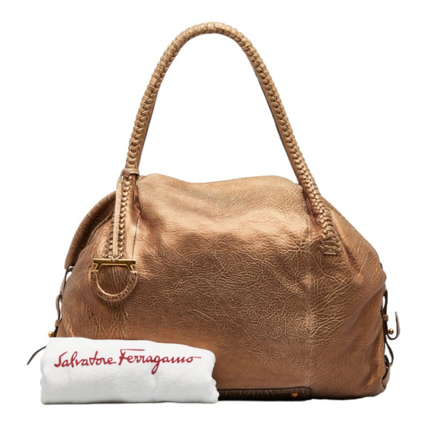 サルヴァトーレフェラガモ ガンチーニ ハンドバッグ ワンショルダーバッグ シャンパンゴールド レザー レディース Salvatore Ferragamo 【中古】