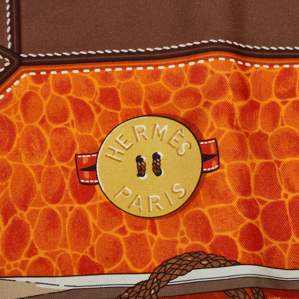 エルメス カレ90 TOUT CUIR すべて革 スカーフ オレンジ マルチカラー シルク レディース HERMES 【中古】