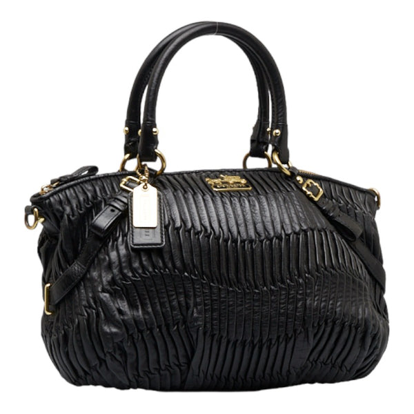 コーチ マディソン ギャザード サッチェル ハンドバッグ ショルダーバッグ 2WAY 15942 ブラック レザー レディース COACH 【中古】