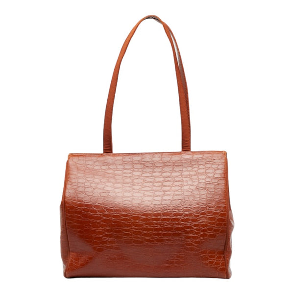 サルヴァトーレフェラガモ ヴァラリボン クロコ型押し ハンドバッグ トートバッグ BZ-21 2530 ブラウン レザー レディース Salvatore Ferragamo 【中古】