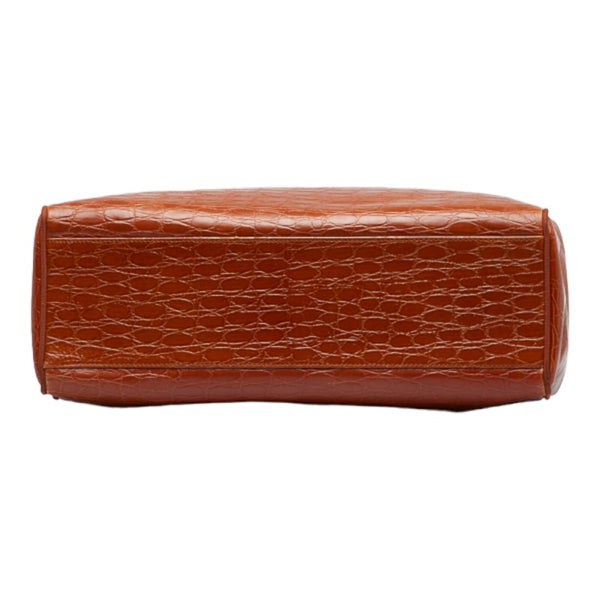 サルヴァトーレフェラガモ ヴァラリボン クロコ型押し ハンドバッグ トートバッグ BZ-21 2530 ブラウン レザー レディース Salvatore Ferragamo 【中古】