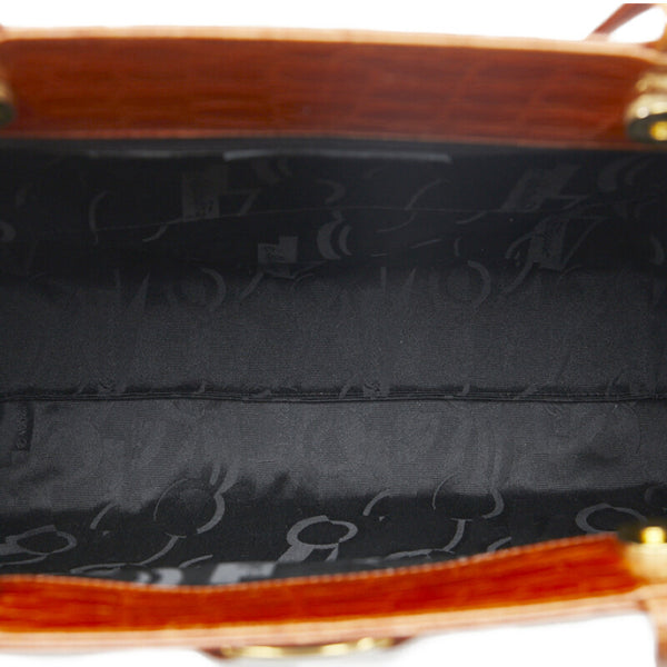 サルヴァトーレフェラガモ ヴァラリボン クロコ型押し ハンドバッグ トートバッグ BZ-21 2530 ブラウン レザー レディース Salvatore Ferragamo 【中古】