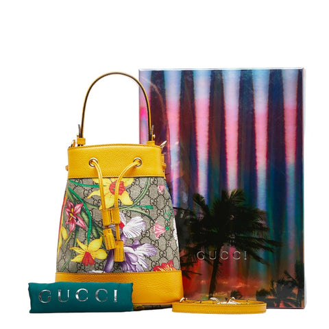 グッチ GGフローラ バケットバッグ ショルダーバッグ 2WAY 550621 イエロー ベージュ マルチカラー PVC レザー レディース GUCCI 【中古】