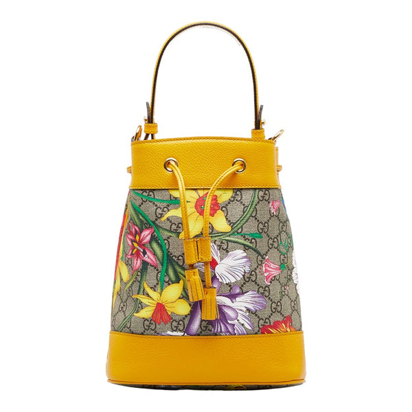 グッチ GGフローラ バケットバッグ ショルダーバッグ 2WAY 550621 イエロー ベージュ マルチカラー PVC レザー レディース GUCCI 【中古】