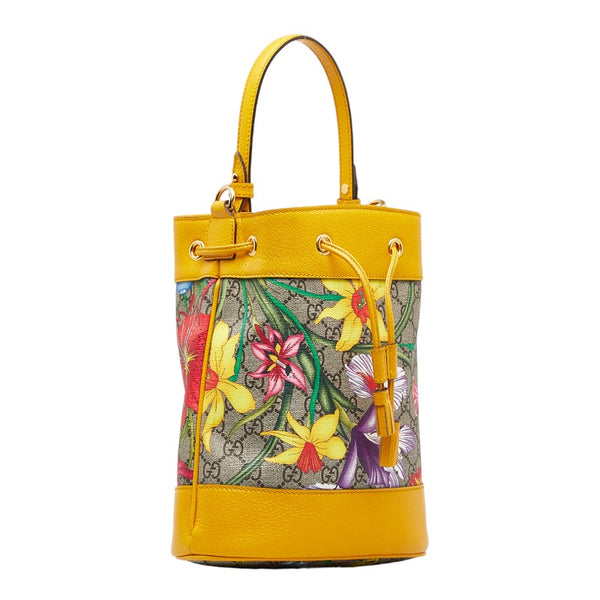 グッチ GGフローラ バケットバッグ ショルダーバッグ 2WAY 550621 イエロー ベージュ マルチカラー PVC レザー レディース GUCCI 【中古】