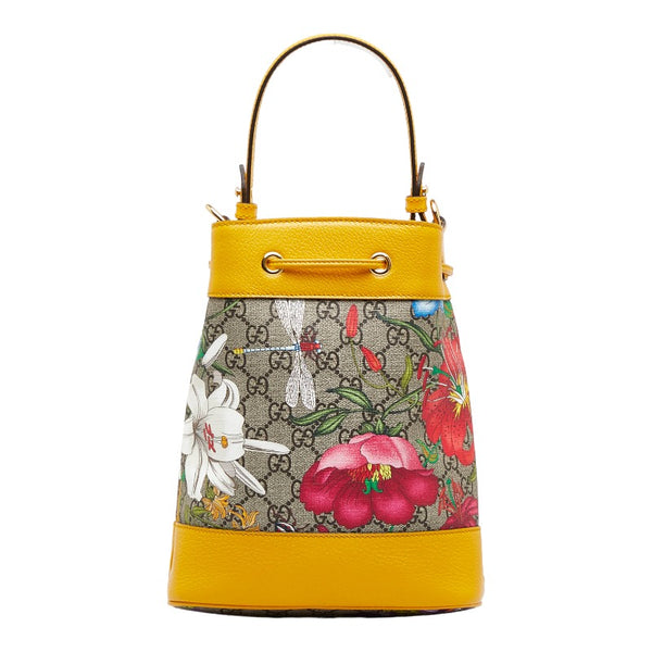 グッチ GGフローラ バケットバッグ ショルダーバッグ 2WAY 550621 イエロー ベージュ マルチカラー PVC レザー レディース GUCCI 【中古】