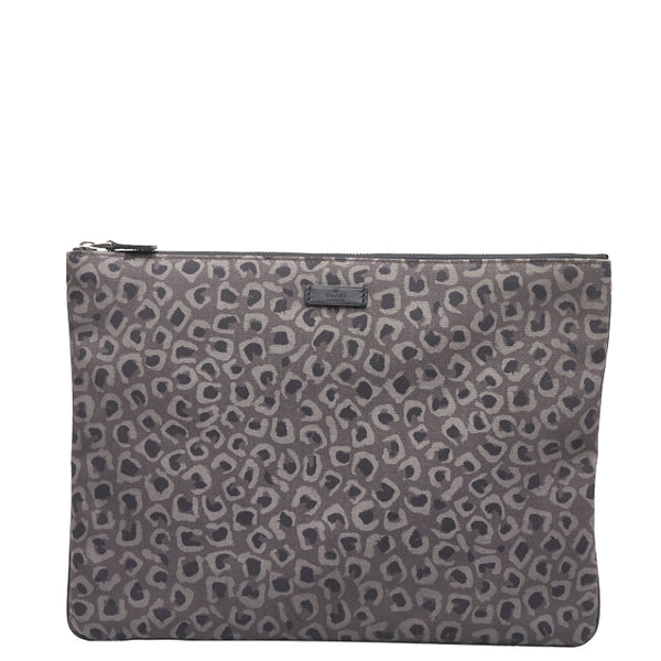グッチ レオパード 豹柄 セカンドバッグ クラッチバッグ 353478 グレー ブラック キャンバス レザー レディース GUCCI 【中古】